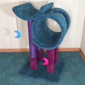Azure blue with plum posts & purple dyed sisal.  3 Catnip Moon Toys by Incatuated.