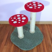 Shown here in 26" height w/ red & white mushrooms, moss green base, & natural sisal