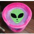 Shown here in pink, with lavender background / interior & grass green alien face