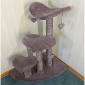 This unique variation of the Sweetheart Perch fits neatly into a room corner.  Includes gray dyed sisal for scratching & 3 matching hand-made fleece heart toys 
