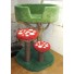 36" with local tree branch, forest green base, grass green bed, & bright red mushroom caps w/ white spots & brown sisal.