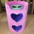2-story w/ heart openings, Carnation Pink exterior, Lavender top, & Turquoise/Pink/Purple faux fur interior